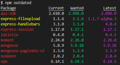 npm outdated